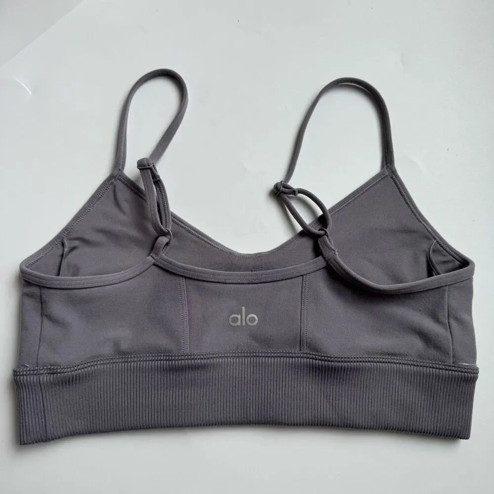 Alo Yoga Alosoft Head Start Sports Bra Fog Gray Size Small Yoga Running